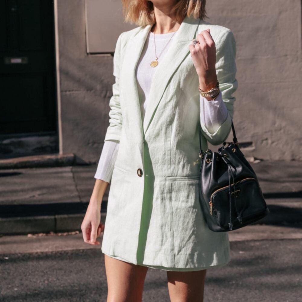 Bec + Bridge Harriet Oversized Blazer in Mint Green Size 4 Office Preppy Spring